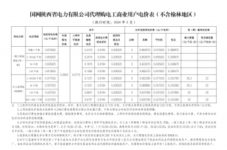 2024年5月份各省工商業(yè)電價(jià)（陜西、甘肅、寧夏、青海、新疆）